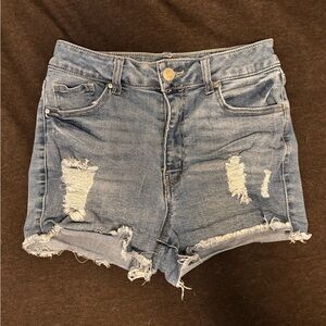 Refuge Blue Distressed Jean Shorts High-Waisted